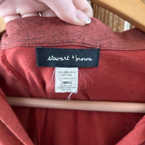 Stewart + Brown Small Orange Dress Organic Cotton Collared T-Shirt Colorblock‎ - Picture 3 of 5